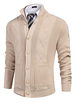 Men's Cardigan Sweater Casual Stand Collar Button Down Knitted Office Cardigan with Pockets