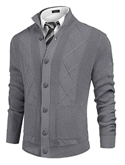 Men's Cardigan Sweater Casual Stand Collar Button Down Knitted Office Cardigan with Pockets