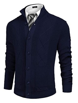 Men's Cardigan Sweater Casual Stand Collar Button Down Knitted Office Cardigan with Pockets