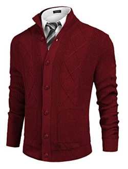 Men's Cardigan Sweater Casual Stand Collar Button Down Knitted Office Cardigan with Pockets