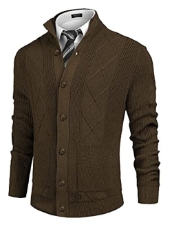 Men's Cardigan Sweater Casual Stand Collar Button Down Knitted Office Cardigan with Pockets