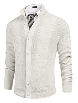 Men's Cardigan Sweater Casual Stand Collar Button Down Knitted Office Cardigan with Pockets