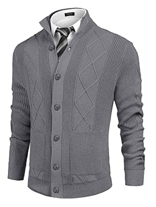 COOFANDY Men's Cardigan Sweater Casual Stand Collar Button Down Knitted Office Cardigan with Pockets