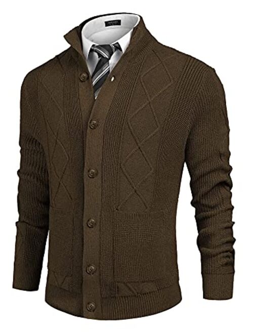 COOFANDY Men's Cardigan Sweater Casual Stand Collar Button Down Knitted Office Cardigan with Pockets