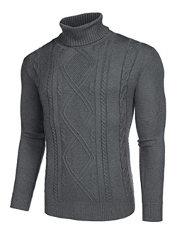 Men's Turtleneck Sweaters Casual Slim Fit Knitted Thermal Pullover Sweater