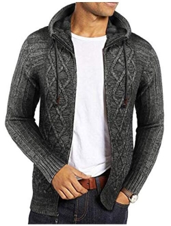 Men's Full Zip Knitted Cardigan Sweater Cable Knit Sweater with Pocket