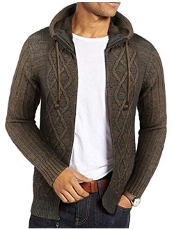 Men's Full Zip Knitted Cardigan Sweater Cable Knit Sweater with Pocket