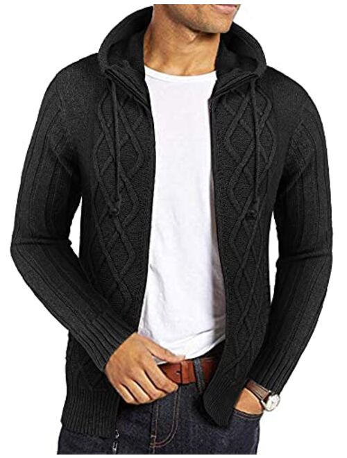 COOFANDY Men's Full Zip Knitted Cardigan Sweater Cable Knit Sweater with Pocket