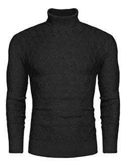 Men's Slim Fit Turtleneck Sweater Casual Twist Patterned Knitted Pullover Sweaters