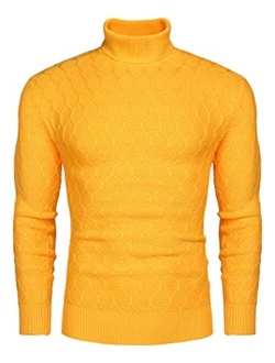 Men's Slim Fit Turtleneck Sweater Casual Twist Patterned Knitted Pullover Sweaters