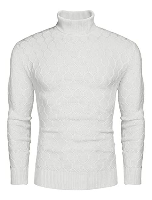 COOFANDY Men's Slim Fit Turtleneck Sweater Casual Twist Patterned Knitted Pullover Sweaters