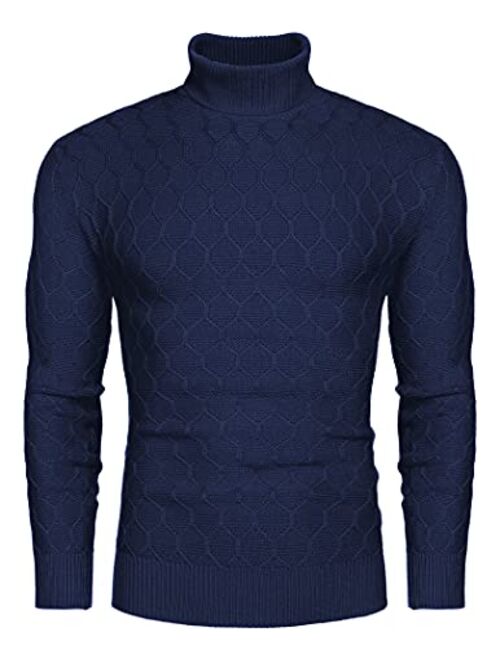 COOFANDY Men's Slim Fit Turtleneck Sweater Casual Twist Patterned Knitted Pullover Sweaters