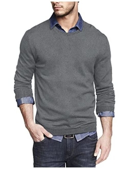 Men Knit Dress Sweater Slim Fit Crew Neck Long Sleeve Pullover Sweater