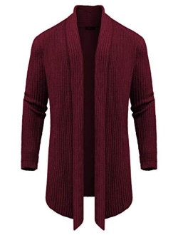 Men's Shawl Collar Knit Long Cardigan Ruffle Fashion Sweater Drape Cape