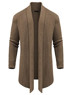 Men's Shawl Collar Knit Long Cardigan Ruffle Fashion Sweater Drape Cape