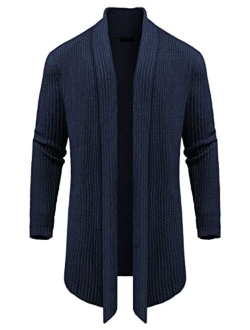 Men's Shawl Collar Knit Long Cardigan Ruffle Fashion Sweater Drape Cape