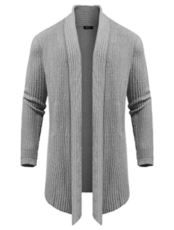 Men's Shawl Collar Knit Long Cardigan Ruffle Fashion Sweater Drape Cape