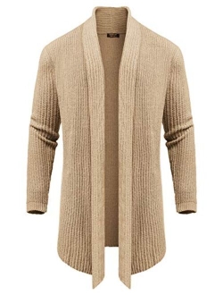 Men's Shawl Collar Knit Long Cardigan Ruffle Fashion Sweater Drape Cape