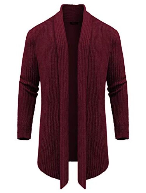 COOFANDY Men's Shawl Collar Knit Long Cardigan Ruffle Fashion Sweater Drape Cape