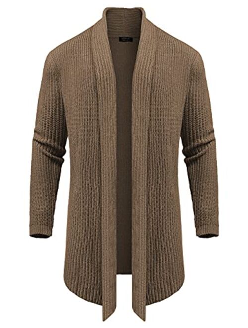 COOFANDY Men's Shawl Collar Knit Long Cardigan Ruffle Fashion Sweater Drape Cape