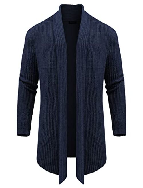 COOFANDY Men's Shawl Collar Knit Long Cardigan Ruffle Fashion Sweater Drape Cape