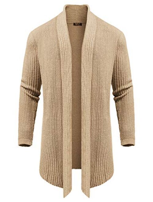 COOFANDY Men's Shawl Collar Knit Long Cardigan Ruffle Fashion Sweater Drape Cape