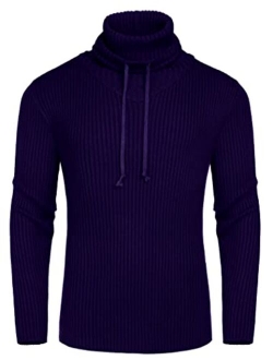 Men's Knitted Turtleneck Pullover Sweater Fall Cowl Neck Drawstring Sweaters