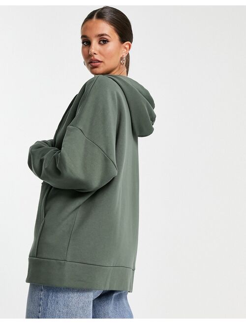 Asos Design Tall super oversized zip through hoodie in khaki