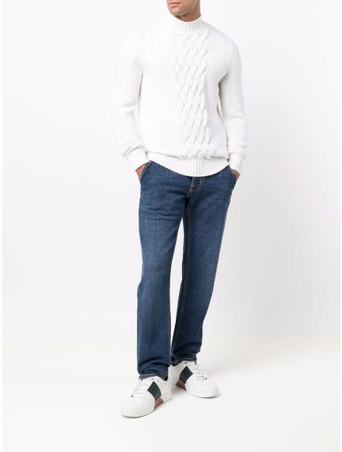 Cable Knit Panel Jumper High Neck Long Sleeve Pullover Sweater