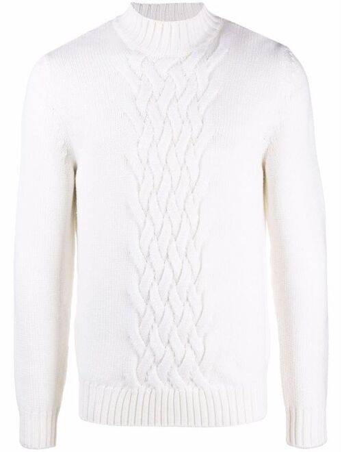 Cable Knit Panel Jumper High Neck Long Sleeve Pullover Sweater