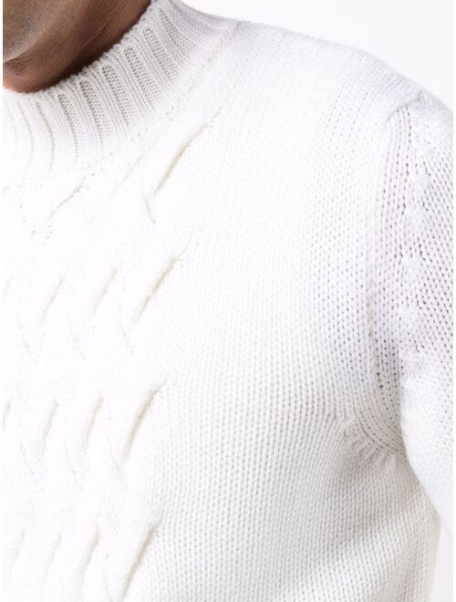 Cable Knit Panel Jumper High Neck Long Sleeve Pullover Sweater