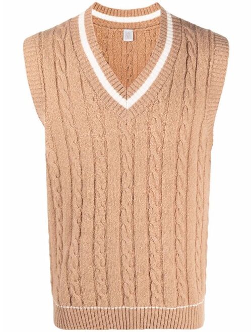 Cable Knit V Neck Sleeveless Pullover Vest