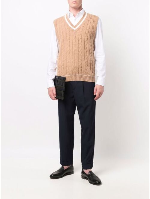 Cable Knit V Neck Sleeveless Pullover Vest