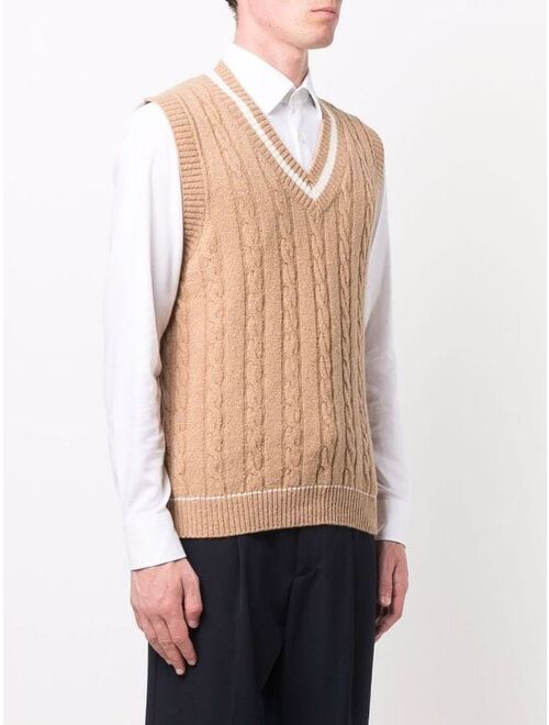 Cable Knit V Neck Sleeveless Pullover Vest