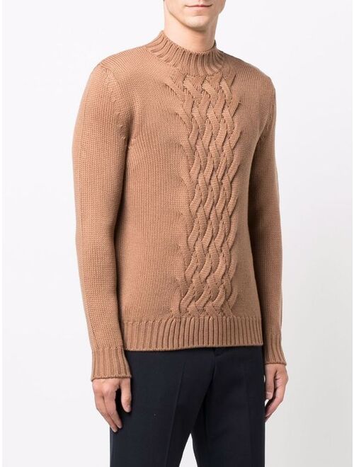 Cable Knit Panel Jumper Long Sleeve High Neck Pullover Sweater