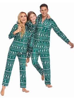 Christmas Family Matching Pajamas Long Sleeve Pj Set Festival Party Sleepwear with Button S-XXL