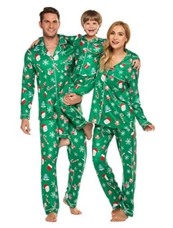 Christmas Family Matching Pajamas Long Sleeve Pj Set Festival Party Sleepwear with Button S-XXL