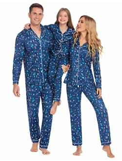 Christmas Family Matching Pajamas Long Sleeve Pj Set Festival Party Sleepwear with Button S-XXL