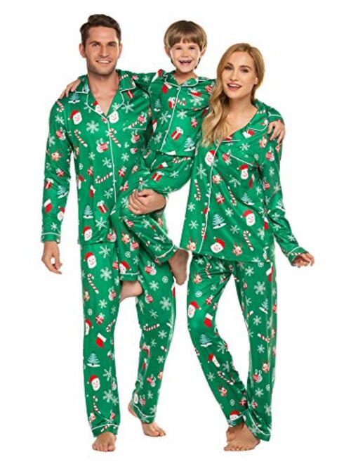 Ekouaer Christmas Family Matching Pajamas Long Sleeve Pj Set Festival Party Sleepwear with Button S-XXL