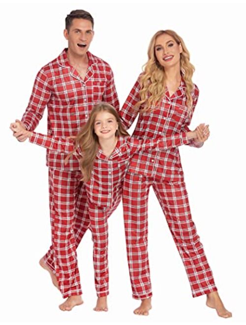 Ekouaer Christmas Family Matching Pajamas Long Sleeve Pj Set Festival Party Sleepwear with Button S-XXL