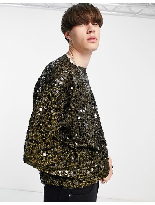 Asos Design knit sequin sweater in black & gold twist yarn