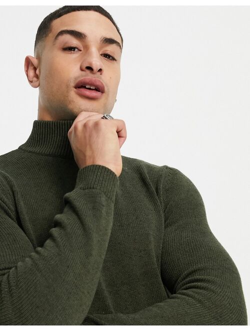 Asos Design midweight half zip cotton sweater in khaki