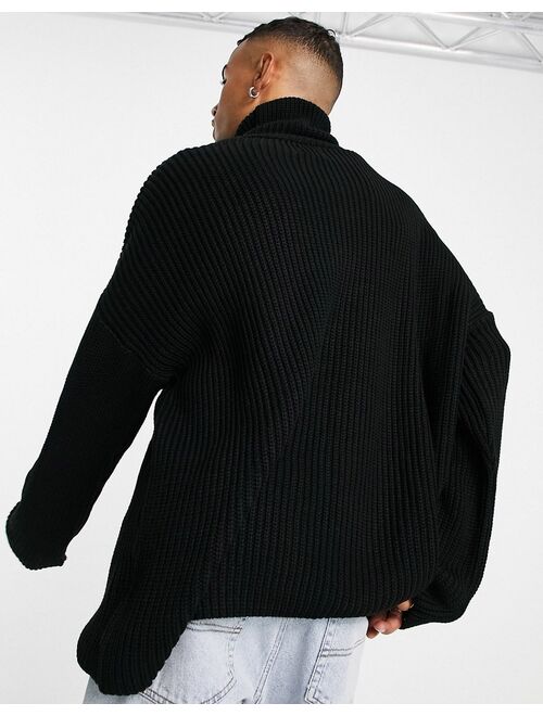 Asos Design knitted oversized funnel neck sweater in black