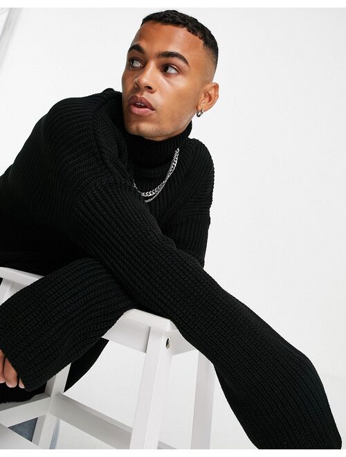 Asos Design knitted oversized funnel neck sweater in black