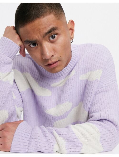 Asos Design oversized knitted sweater with cloud design in lilac