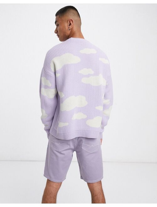 Asos Design oversized knitted sweater with cloud design in lilac