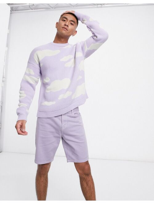 Asos Design oversized knitted sweater with cloud design in lilac