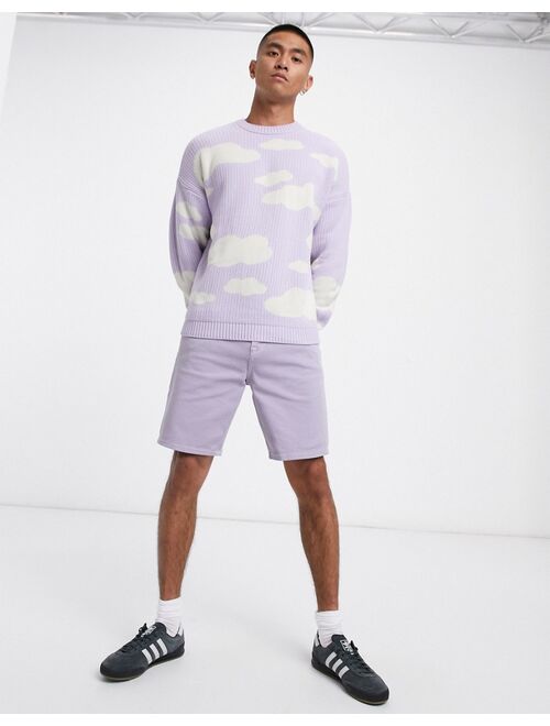 Asos Design oversized knitted sweater with cloud design in lilac