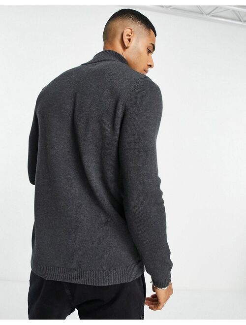 Asos Design midweight half zip cotton sweater in charcoal