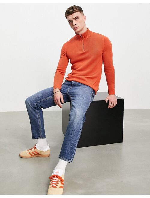 Asos Design midweight half zip cotton sweater in burnt orange